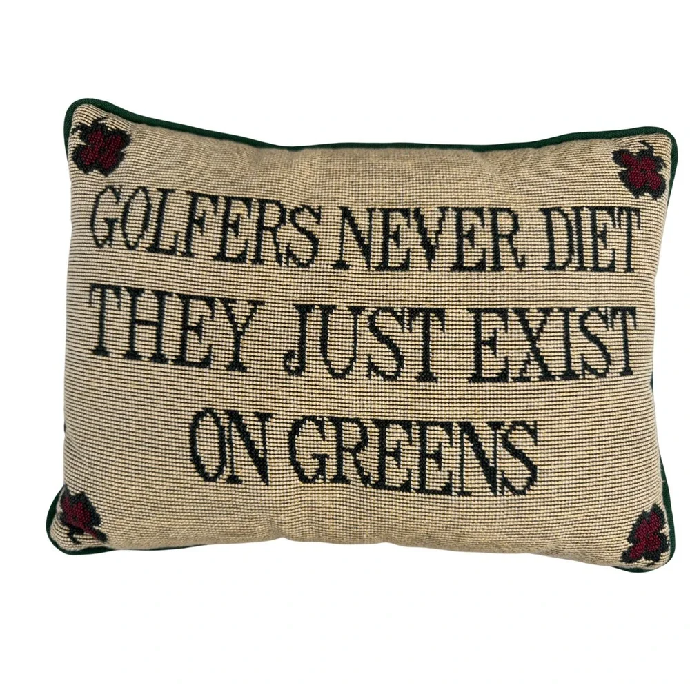 Golf Throw Pillow Pun Quote 10x8 Green Cotton Needlepoint Decorative Gift